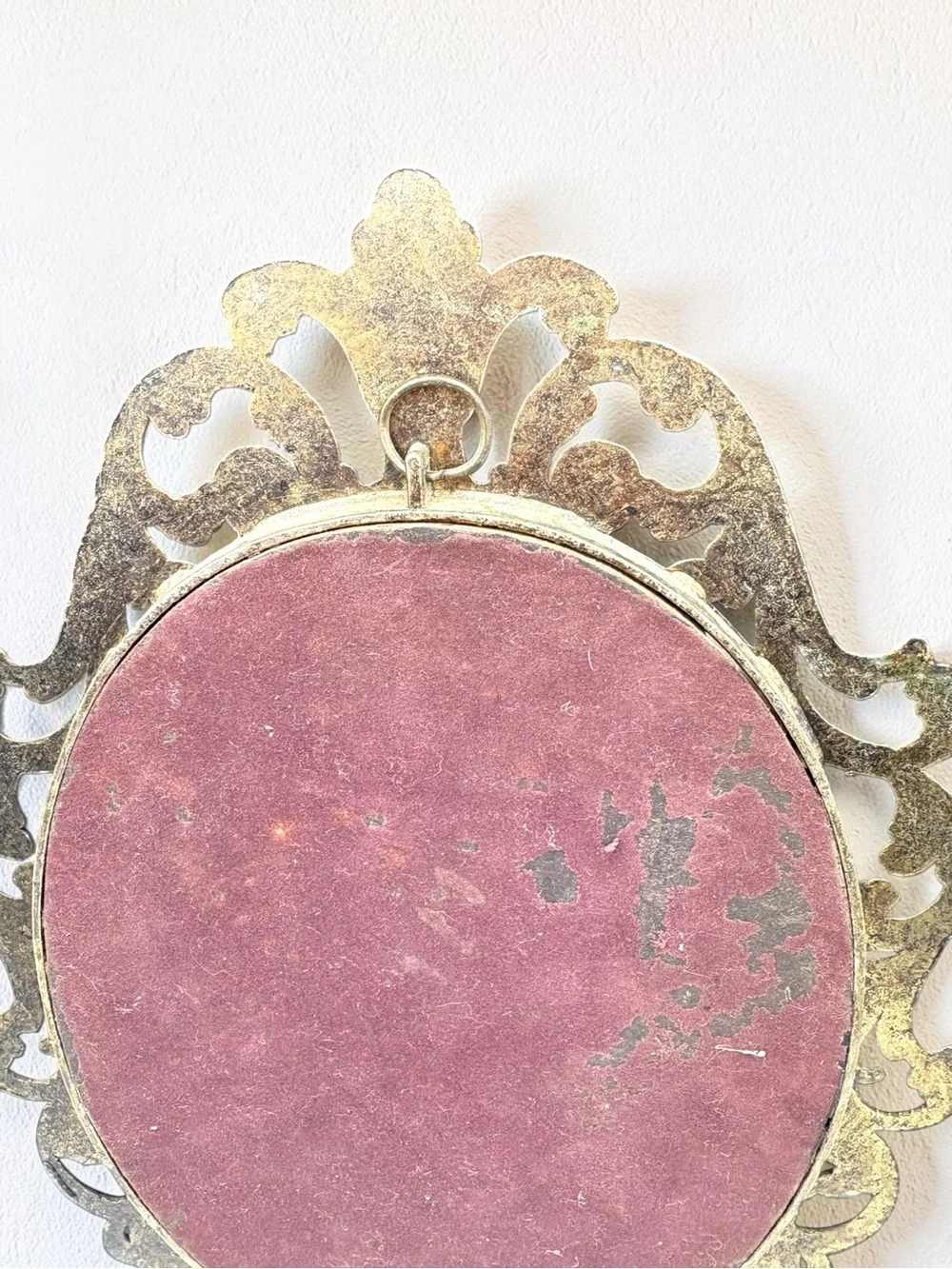 Vintage 60s Italian Regency Style Metal Ornate Oval Frame Wall Mirror 10” Vanity